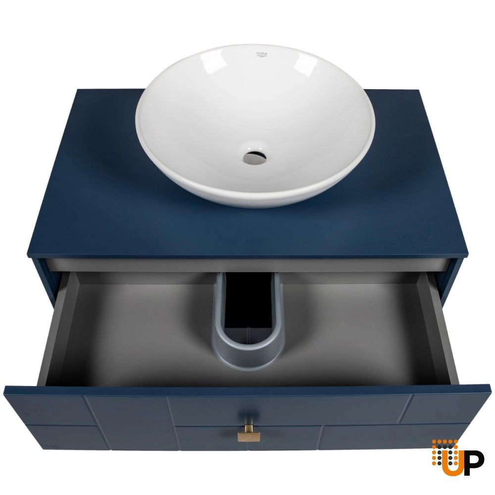 Modern Wall-Mount Bathroom Vanity with Washbasin | Dune Blue Matte Collection | Non-Toxic Fire-Resistant MDF photo#6