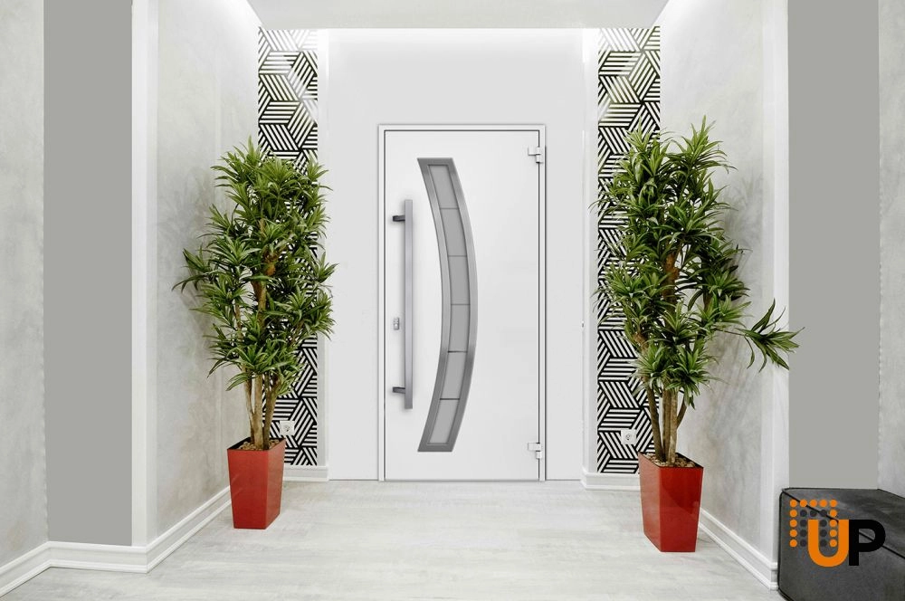 Single swing metal-aluminum modern exterior door with triplex | Deux 6500 White | 36 x 80 photo#3