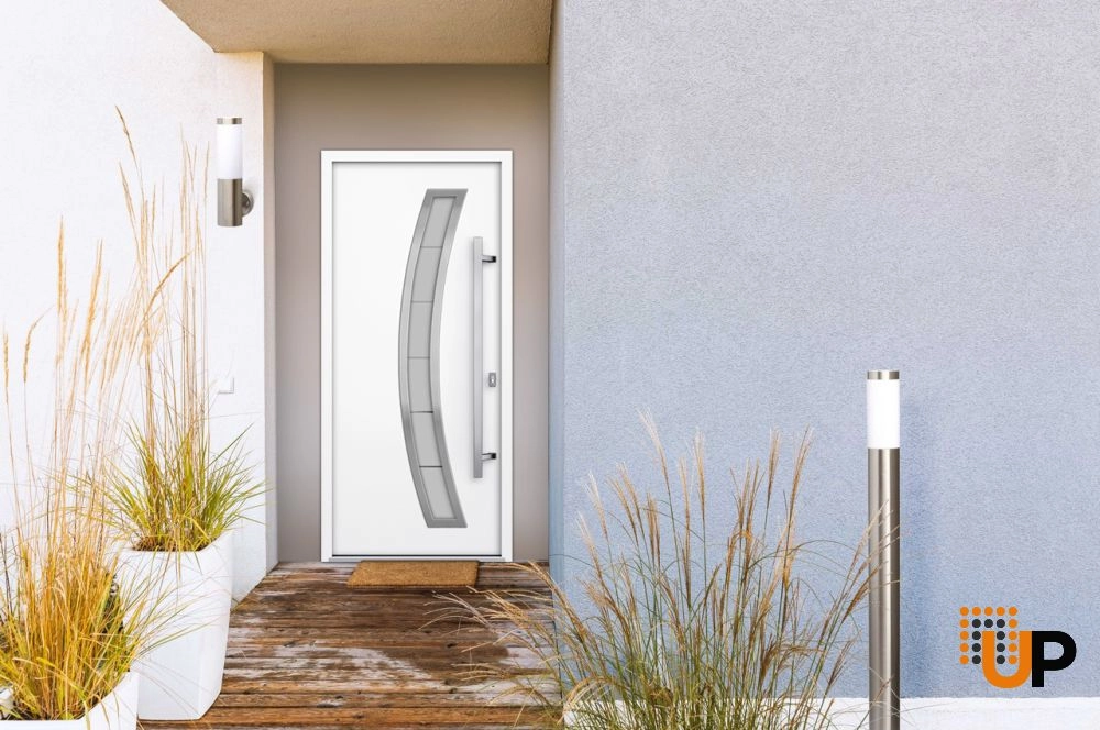 Single swing metal-aluminum modern exterior door with triplex | Deux 6500 White | 36 x 80 photo#2