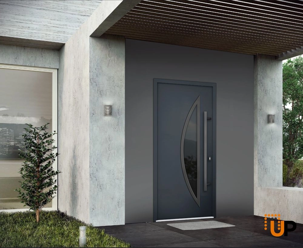 Single swing metal-aluminum modern exterior door with triplex | Deux 6501 Antracite | 36 x 80 photo#2