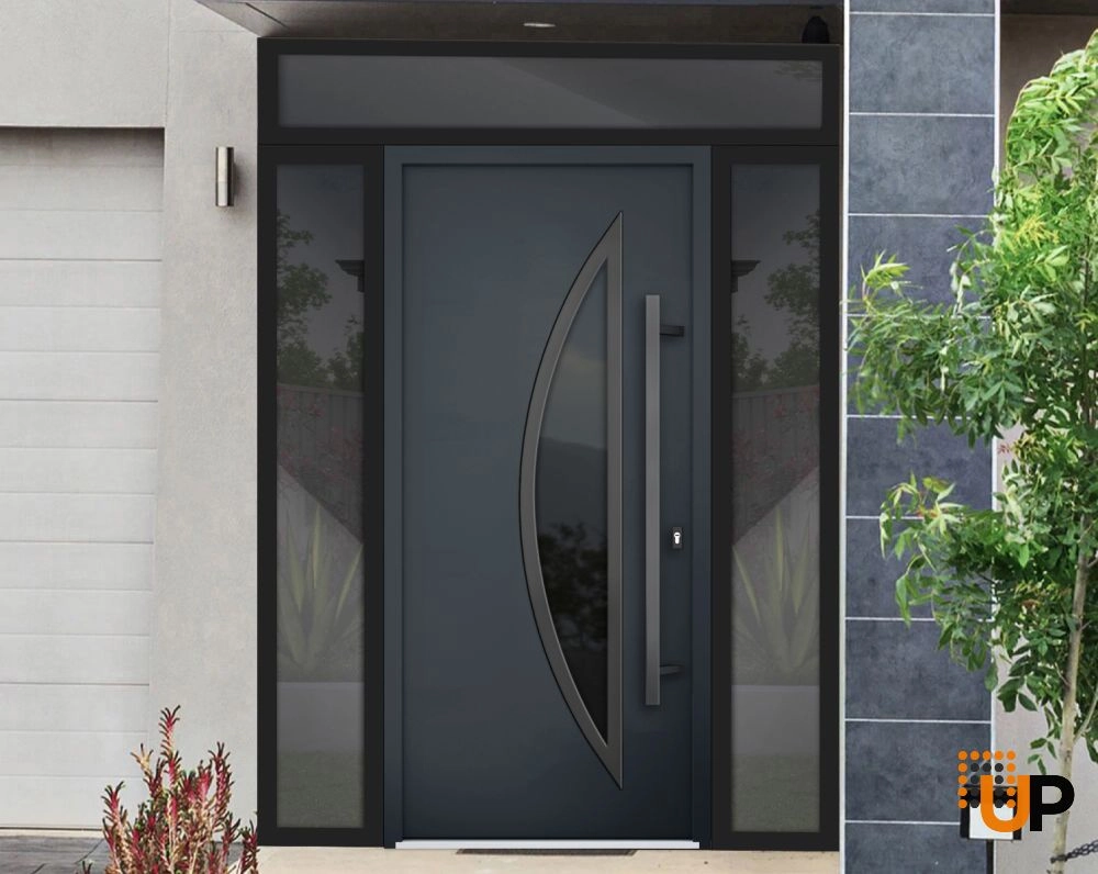 Single swing metal-aluminum modern exterior door with triplex glass | Deux 6501 Antracite | 60 x 96 photo#3