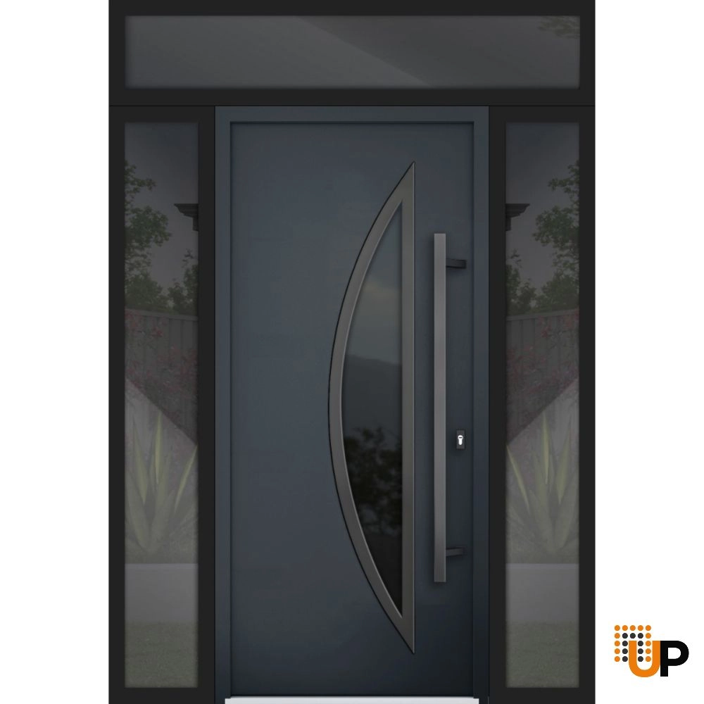 Single swing metal-aluminum modern exterior door with triplex glass | Deux 6501 Antracite | 60 x 96 photo#1