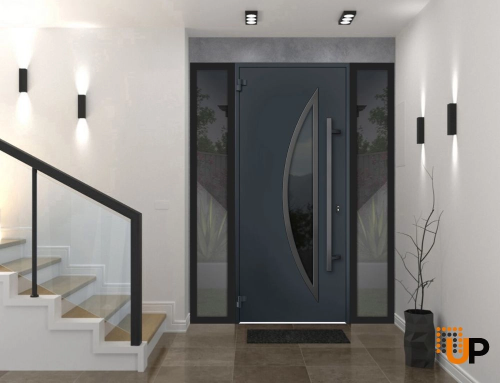 Single swing metal-aluminum modern exterior door with triplex glass | Deux 6501 Antracite | 64 x 80 photo#2