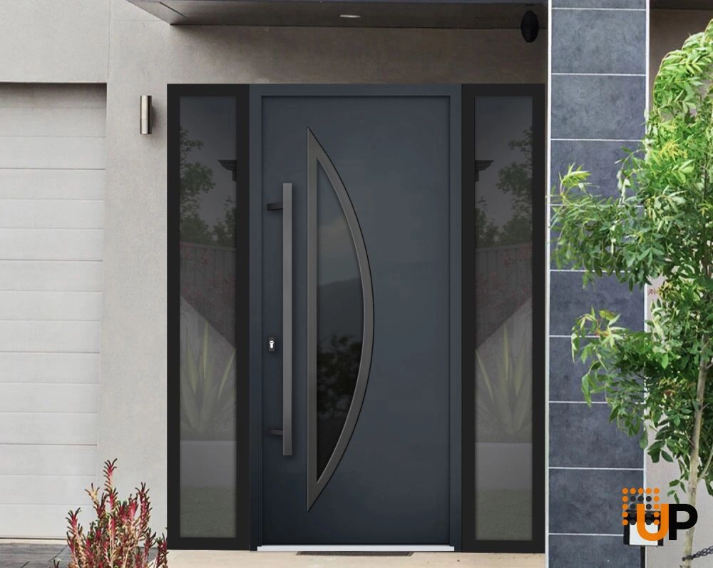 Single swing metal-aluminum modern exterior door with triplex glass | Deux 6501 Antracite | 64 x 80 photo#3