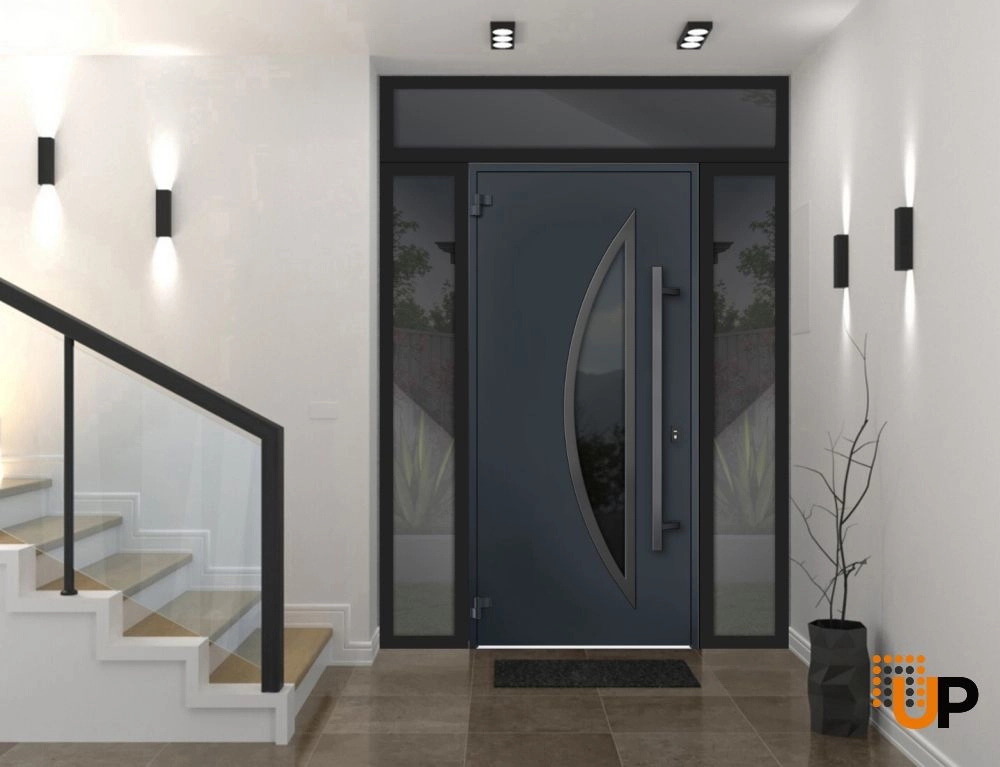 Single swing metal-aluminum modern exterior door with triplex | Deux 6501 Antracite | 60 x 96 photo#2