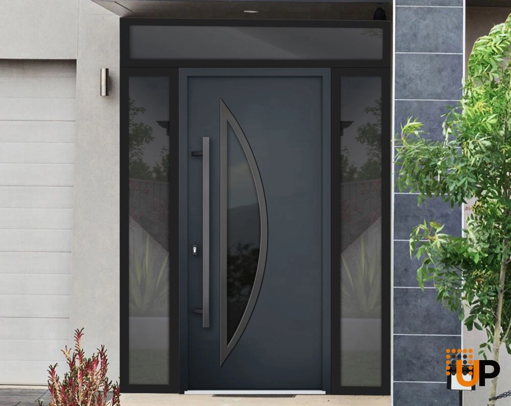 Single swing metal-aluminum modern exterior door with triplex | Deux 6501 Antracite | 60 x 96 photo#3