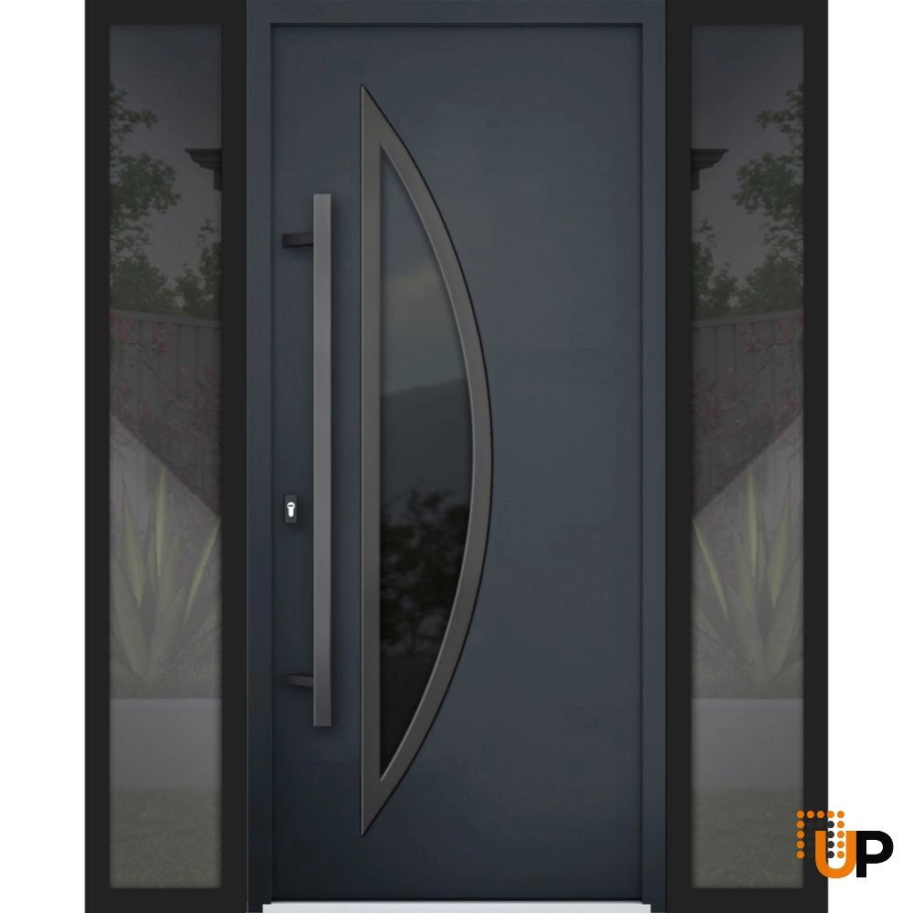 Single swing metal-aluminum modern exterior door with triplex glass | Deux 6501 Antracite | 64 x 80 photo#1