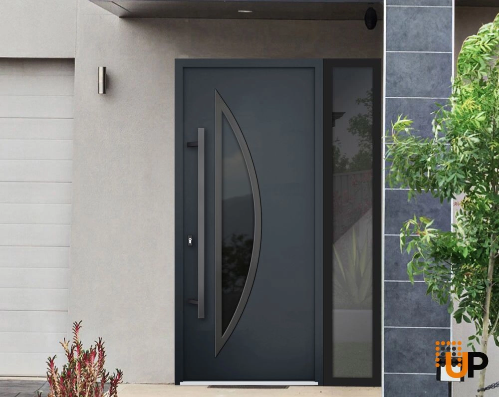Single swing metal-aluminum modern exterior door with triplex | Deux 6501 Antracite | 48 x 80 photo#3