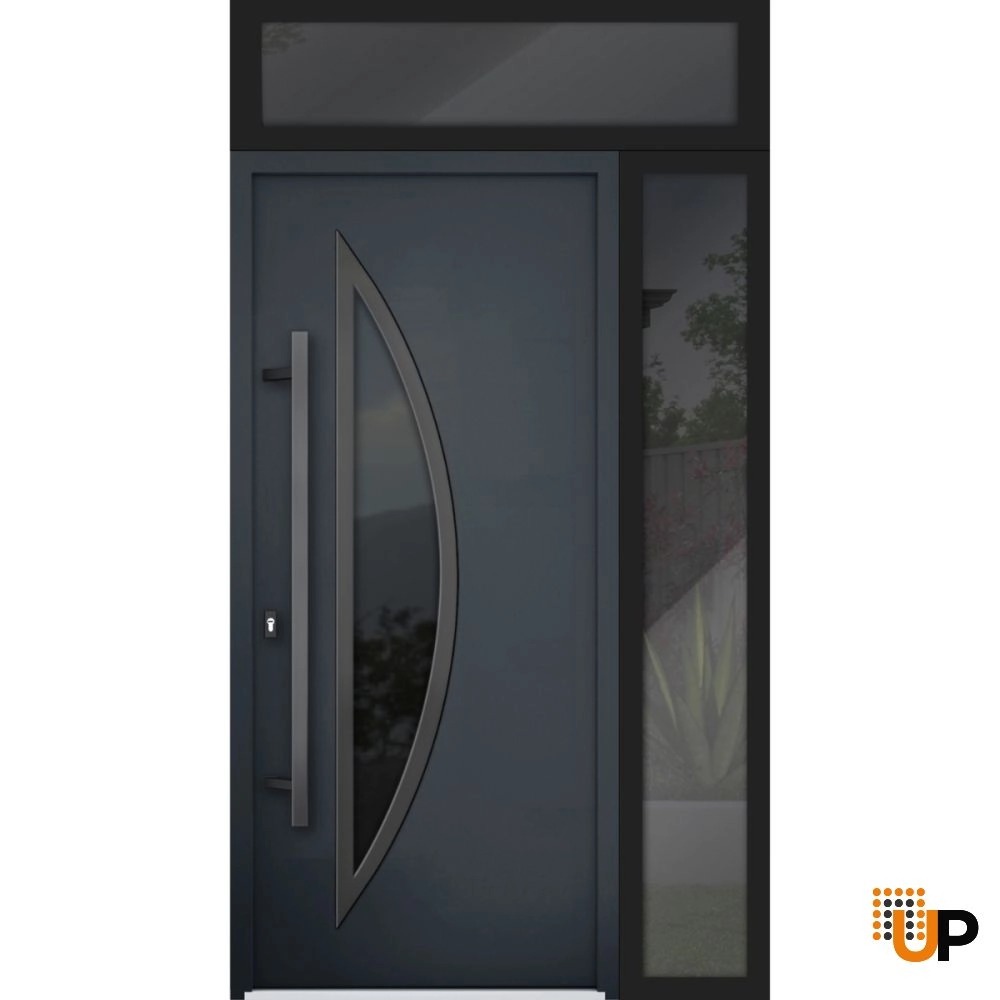 Single swing metal-aluminum modern exterior door with triplex glass | Deux 6501 Antracite | 50 x 96 photo#1