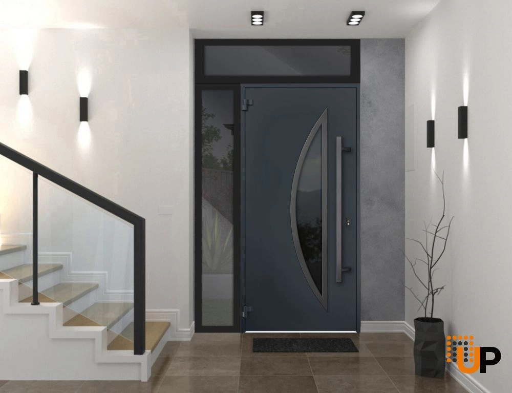 Single swing metal-aluminum modern exterior door with triplex glass | Deux 6501 Antracite | 50 x 96 photo#2