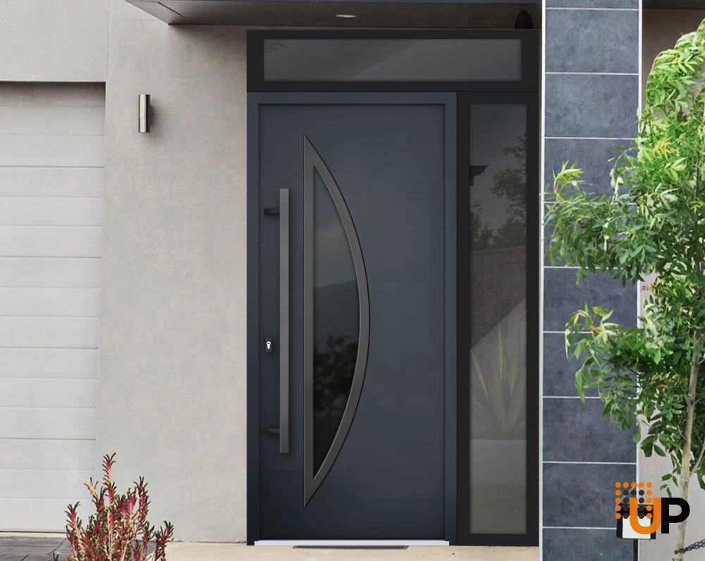 Single swing metal-aluminum modern exterior door with triplex glass | Deux 6501 Antracite | 50 x 96 photo#3
