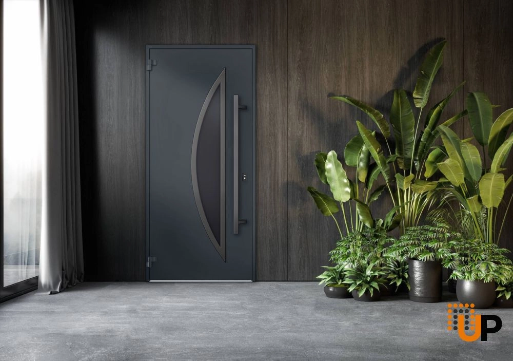 Single swing metal-aluminum modern exterior door with triplex | Deux 6501 Antracite | 36 x 80 photo#3