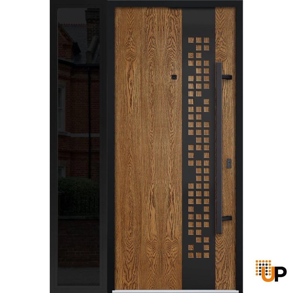 Single swing metal-aluminum modern exterior door | Deux 6678 Oak | 48 x 80 photo#1