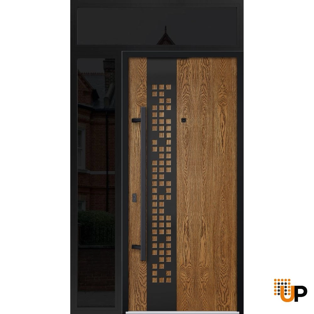 Single swing metal-aluminum modern exterior door | Deux 6678 Oak | 48 x 96 photo#1