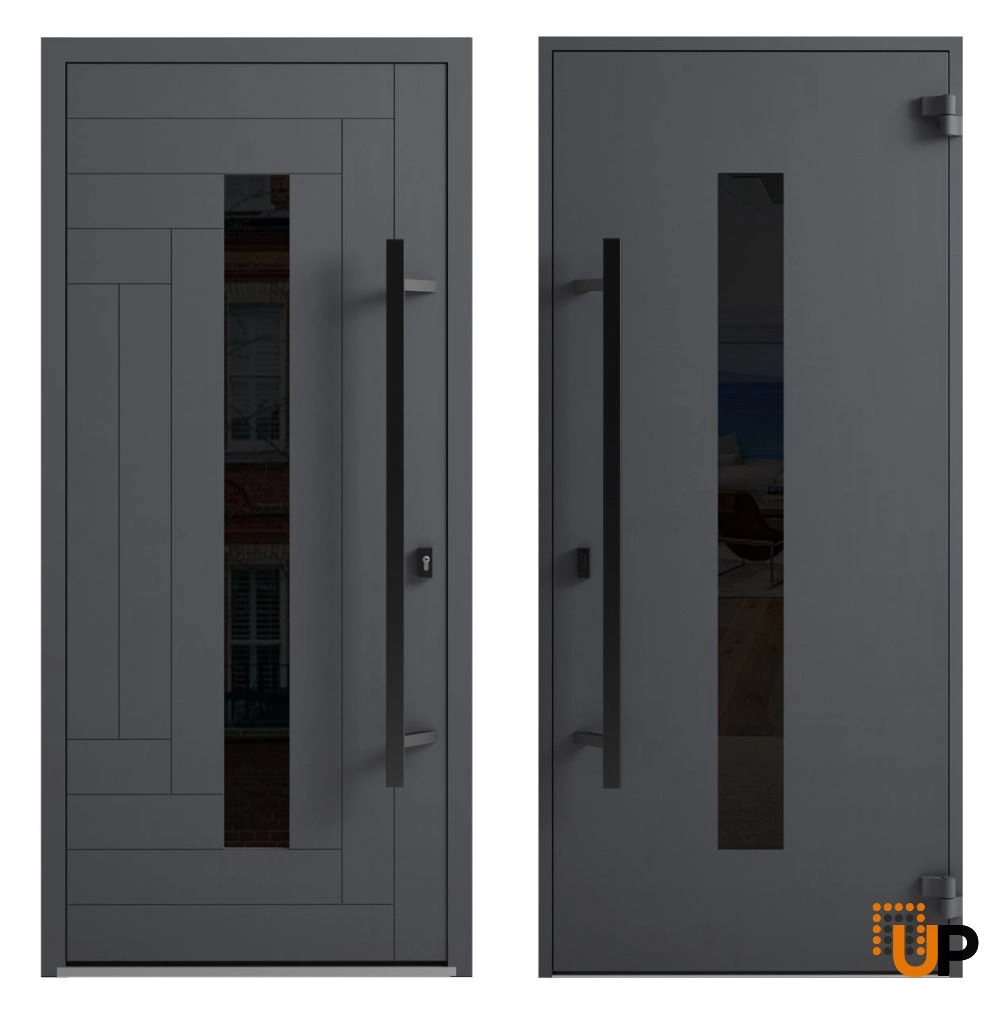Single swing metal-aluminum modern exterior door with triplex | Ronex 0130 Gray | 60 x 96 photo#5