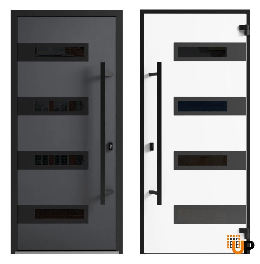 Single swing metal-aluminum modern exterior door with triplex | Ronex 0131 Gray | 48 x 96 photo#5