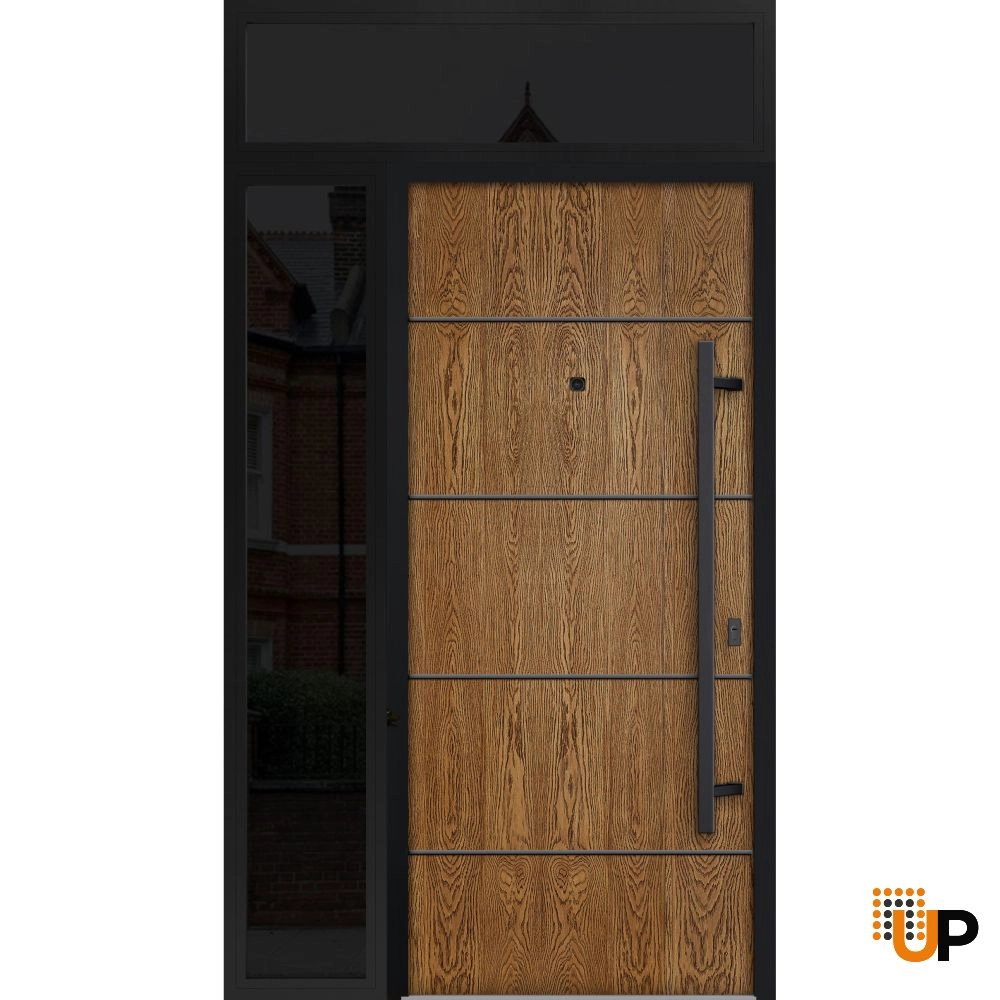 Single swing metal-aluminum modern exterior door | Deux 6683 Oak | 48 x 96 photo#1