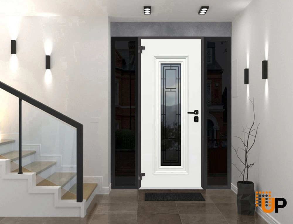 Single swing metal-aluminum classic exterior door with triplex glass | Ballucio 6644 Oak | 64 x 80 photo#3