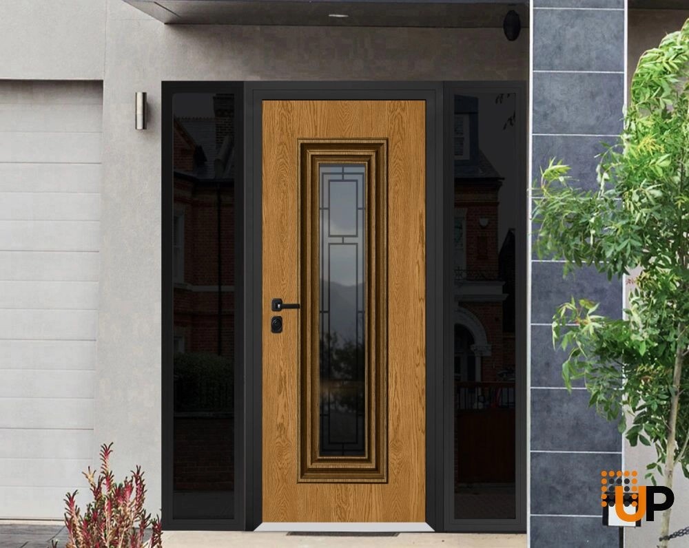 Single swing metal-aluminum classic exterior door with triplex glass | Ballucio 6644 Oak | 64 x 80 photo#2