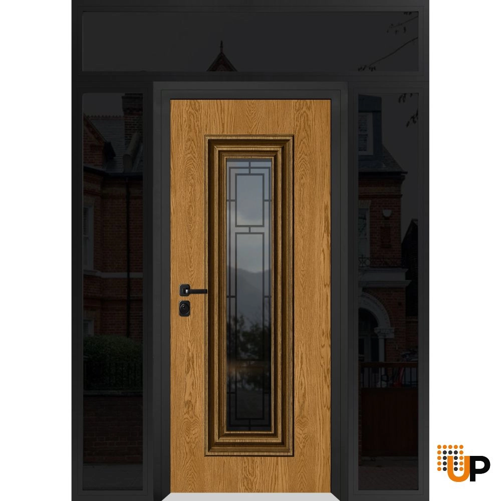 Single swing metal-aluminum classic exterior door with triplex glass | Ballucio 6644 Oak | 64 x 96 photo#1