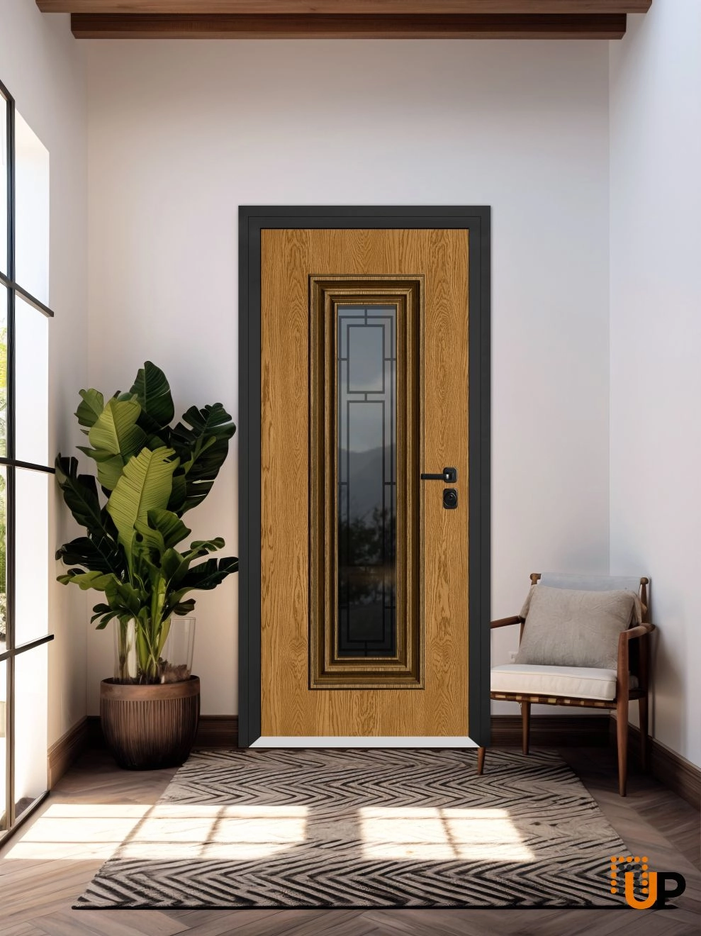Single swing metal-aluminum classic exterior door with triplex | Ballucio 6644 Oak | 36 x 80 photo#2