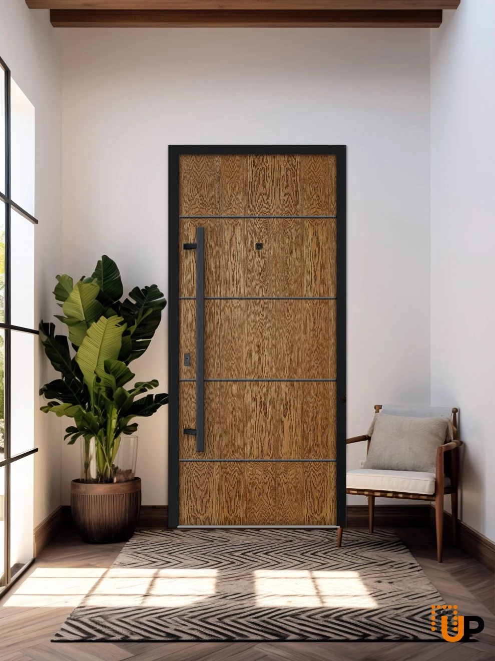 Single swing metal-aluminum modern exterior door | Deux 6683 Oak | 36 x 80 photo#3