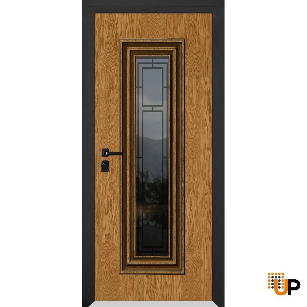 Single swing metal-aluminum classic exterior door with triplex glass | Ballucio 6644 Oak | 36 x 80 photo#1