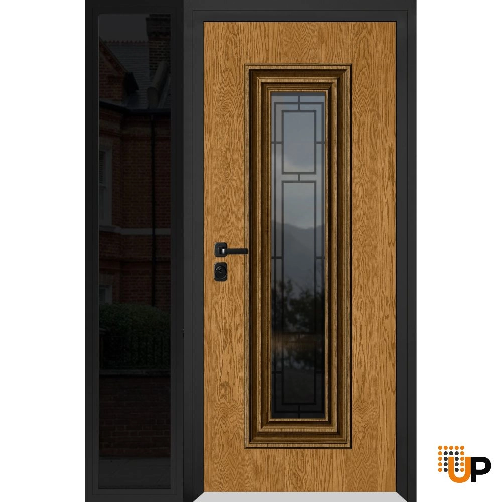 Single swing metal-aluminum classic exterior door with triplex glass | Ballucio 6644 Oak | 48 x 80 photo#1