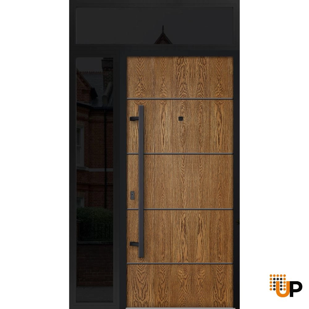 Single swing metal-aluminum modern exterior door | Deux 6683 Oak | 52 x 96 photo#1