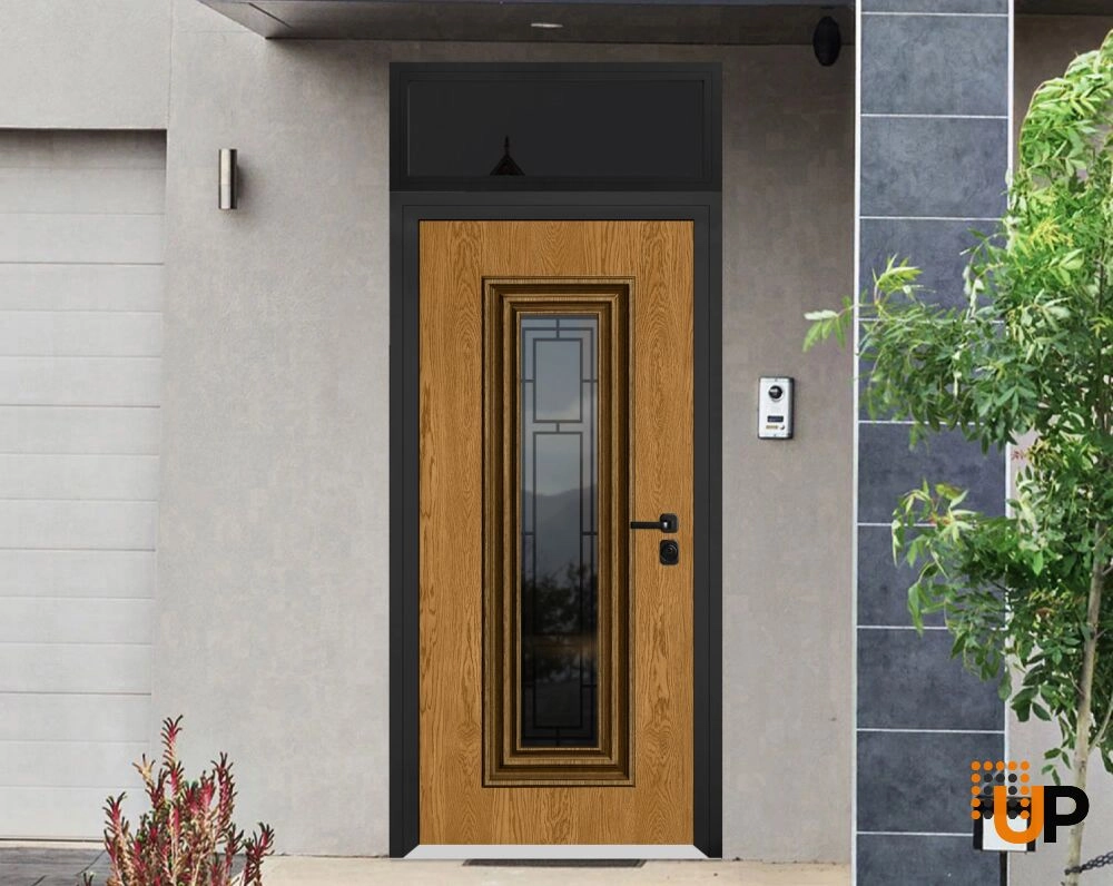 Single swing metal-aluminum classic exterior door with triplex | Ballucio 6644 Oak | 36 x 96 photo#2