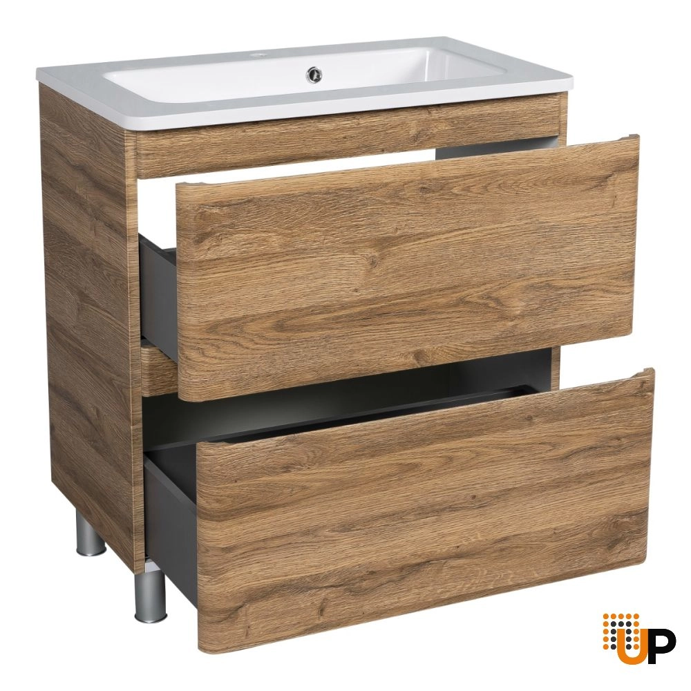 Modern Free Standing Bathroom Vanity with Washbasin | Comfort Teak Natural Collection | Non-Toxic Fire-Resistant MDF photo#3