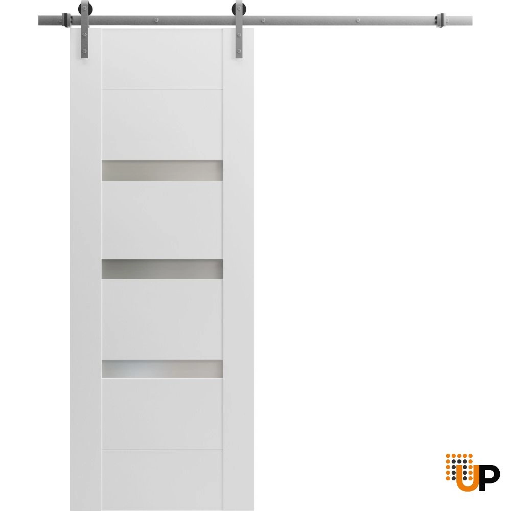 Single mdf sliding modern interior barn door with frosted glass | Sete 6900 White | 18 x 80 photo#1