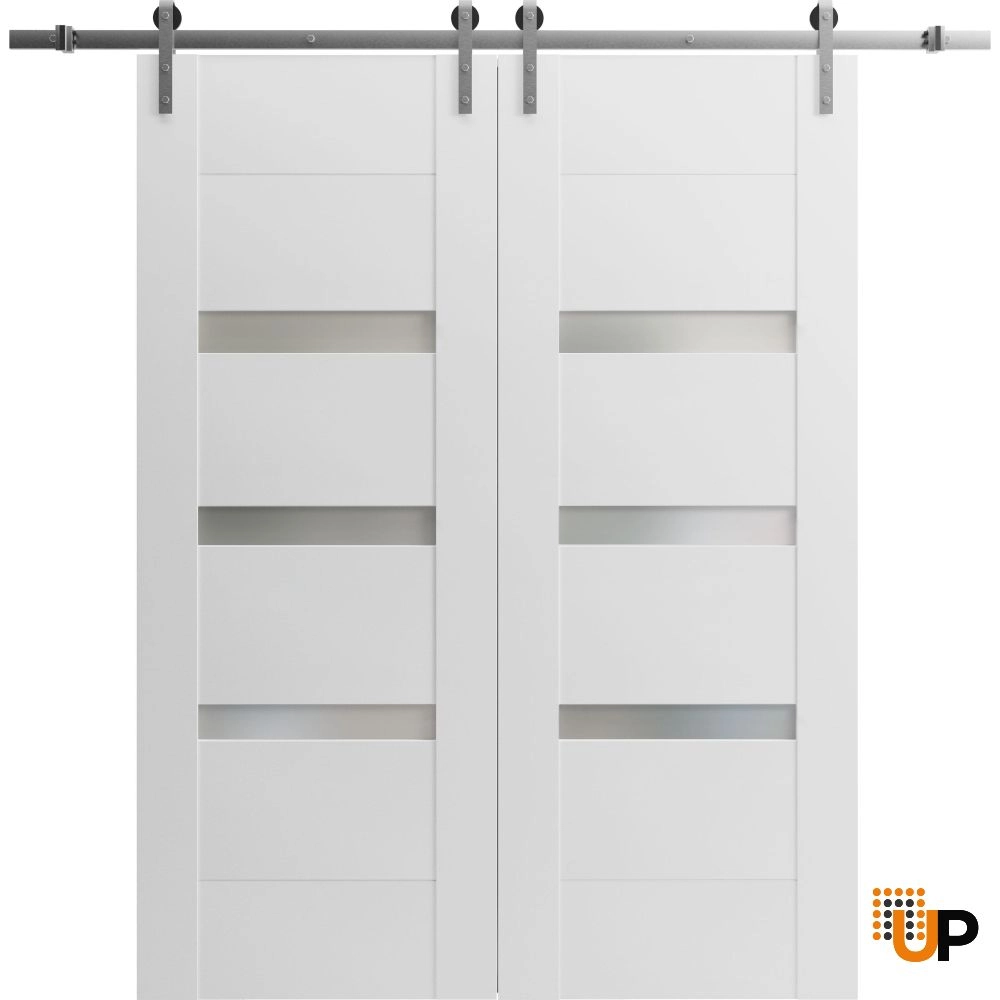 Double mdf sliding french interior barn double door with frosted glass | Sete 6900 White | 36 x 80 (2* 18x80) photo#1