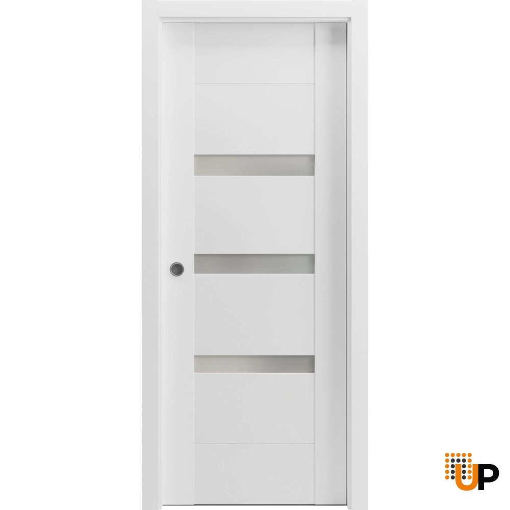 Single solid core sliding interior pocket door with frosted glass | Sete 6900 White | 18 x 80 photo#1