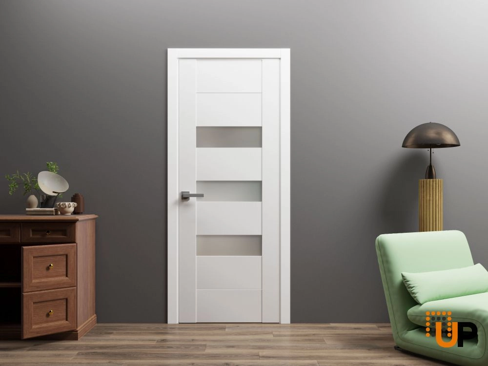 Single mdf modern interior swing door with frosted glass | Sete 6900 White | 18 x 80 photo#4