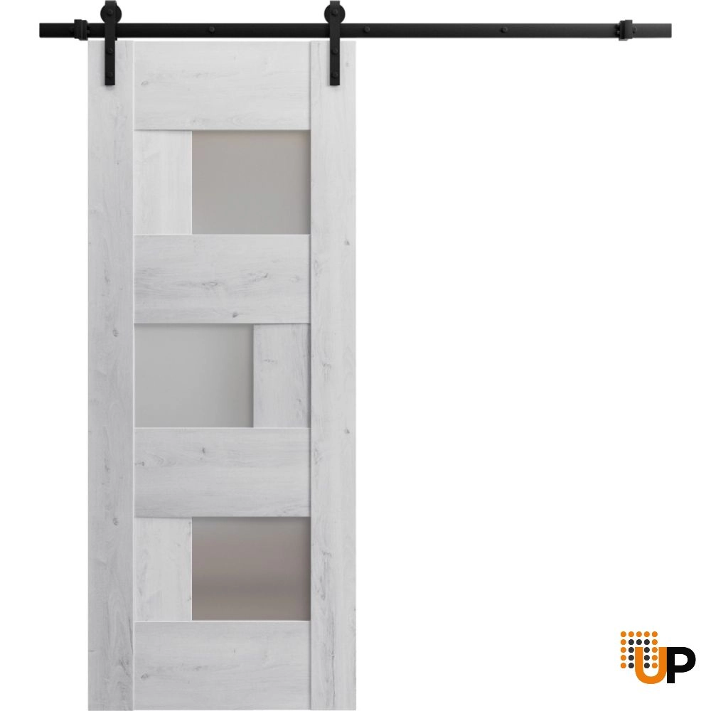 Single mdf sliding modern interior barn door with frosted glass | Sete 6933 Nordic White | 18 x 80 photo#1
