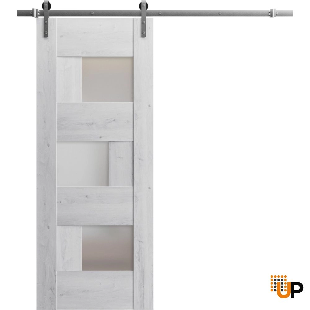 Single mdf sliding modern interior barn door with frosted glass | Sete 6933 Nordic White | 18 x 80 photo#1