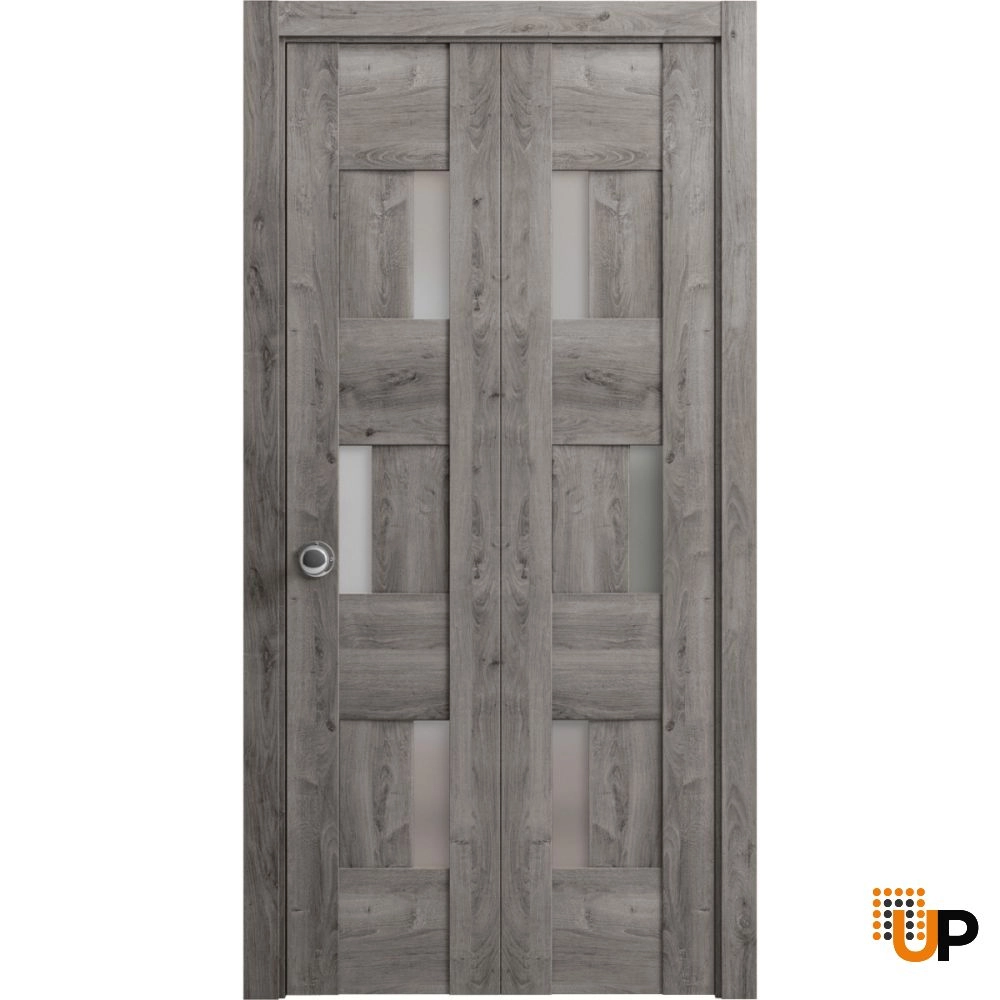 2 folding panels mdf sliding modern interior bi-fold door with frosted glass | Sete 6933 Nebraska Grey | 36 x 80 photo#1