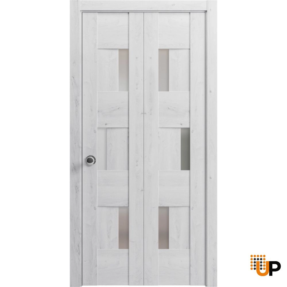 2 folding panels mdf sliding modern interior bi-fold door with frosted glass | Sete 6933 Nordic White | 36 x 80 photo#1