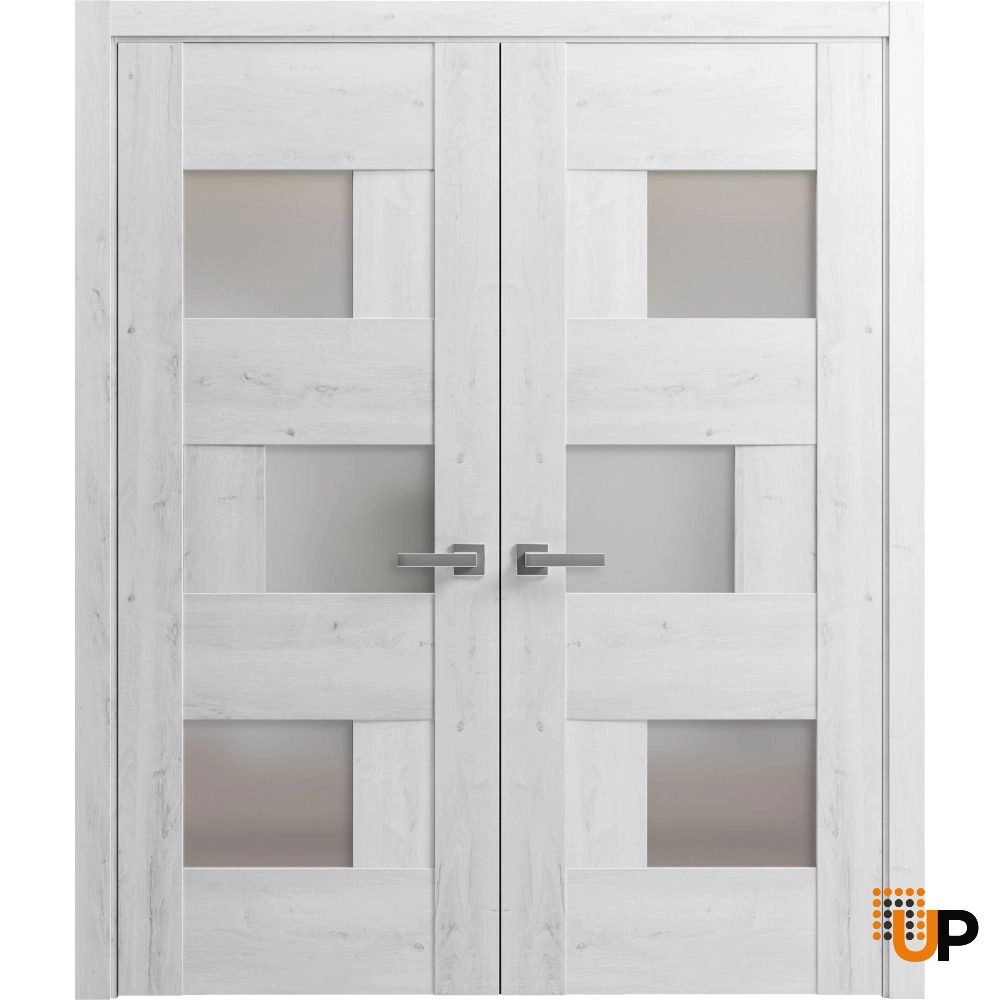 Double mdf french interior swing double door with frosted glass | Sete 6933 Nordic White | 36 x 80 (2* 18x80) photo#1