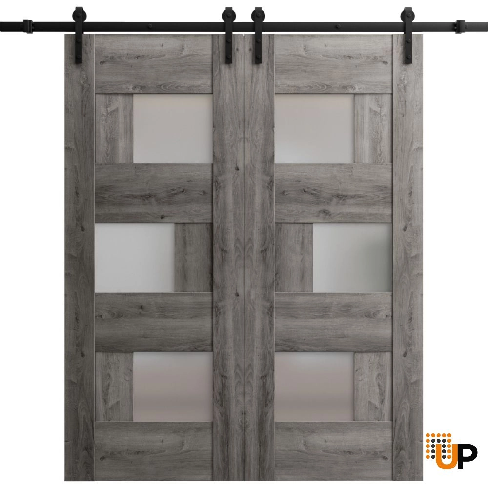 Double mdf sliding french interior barn double door with frosted glass | Sete 6933 Nebraska Grey | 36 x 80 (2* 18x80) photo#1