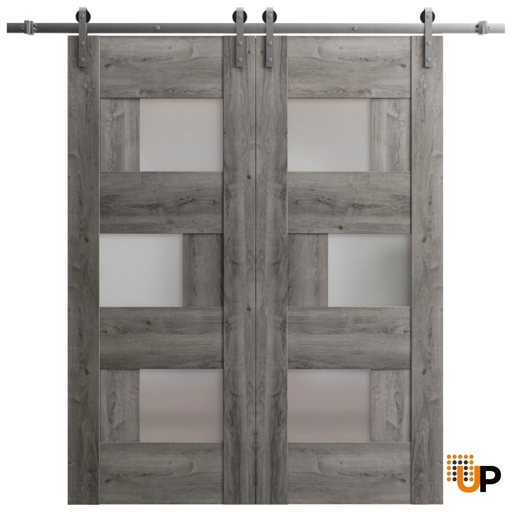 Double mdf sliding french interior barn double door with frosted glass | Sete 6933 Nebraska Grey | 36 x 80 (2* 18x80) photo#1