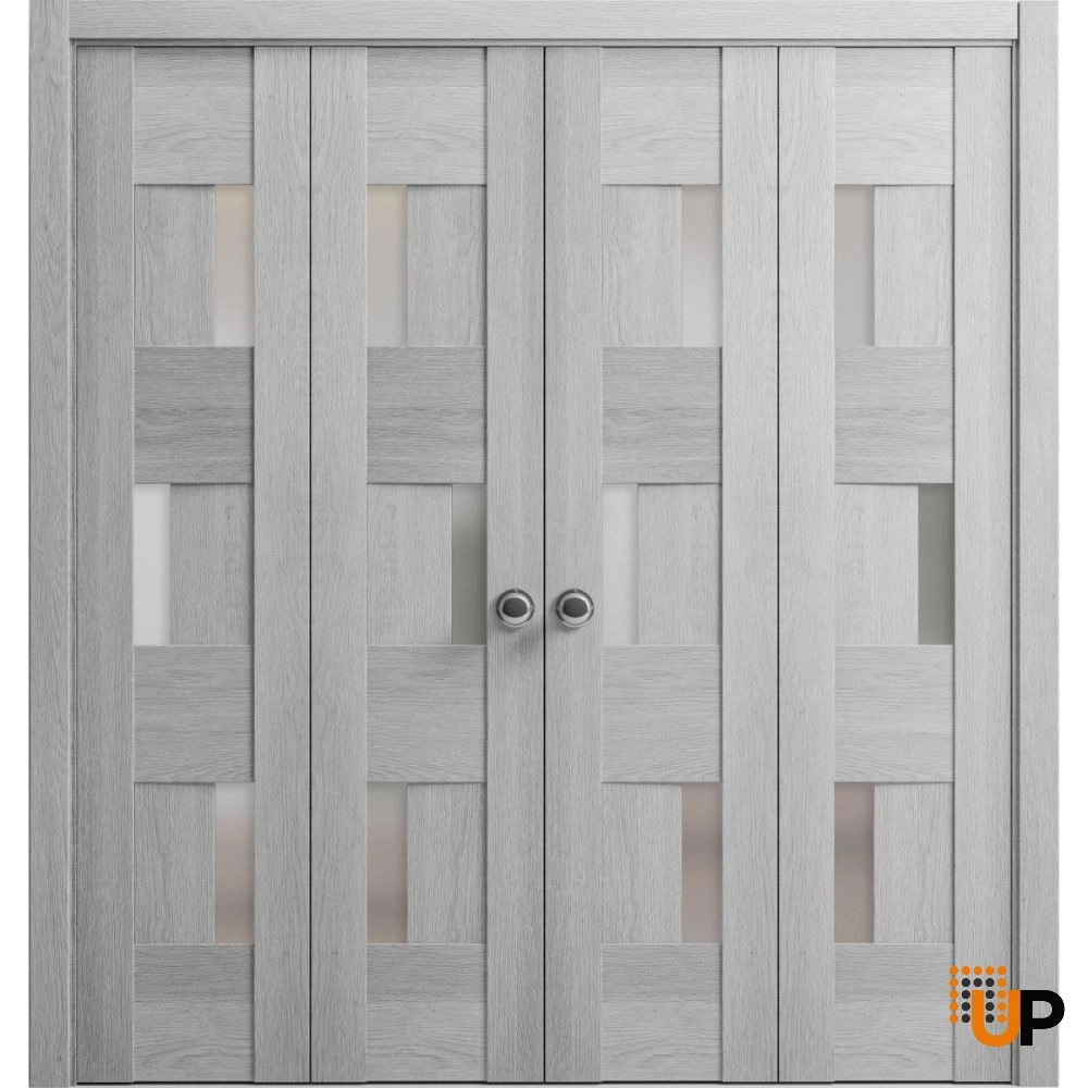 4 folding panels mdf sliding modern interior bi-fold double door with frosted glass | Sete 6933 Light Grey Oak | 72 x 80 (4* 18x80) photo#1