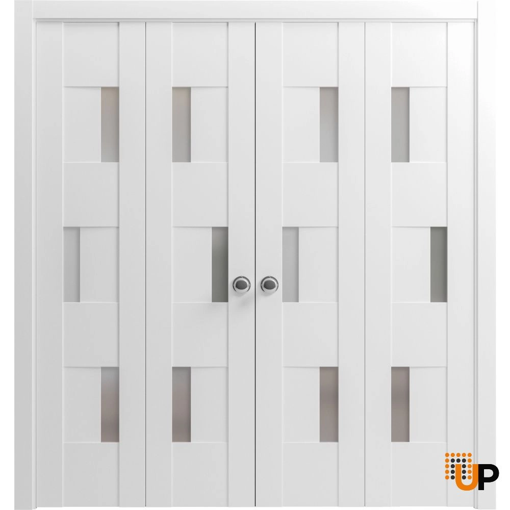 4 folding panels mdf sliding modern interior bi-fold double door with frosted glass | Sete 6933 White | 72 x 80 (4* 18x80) photo#1