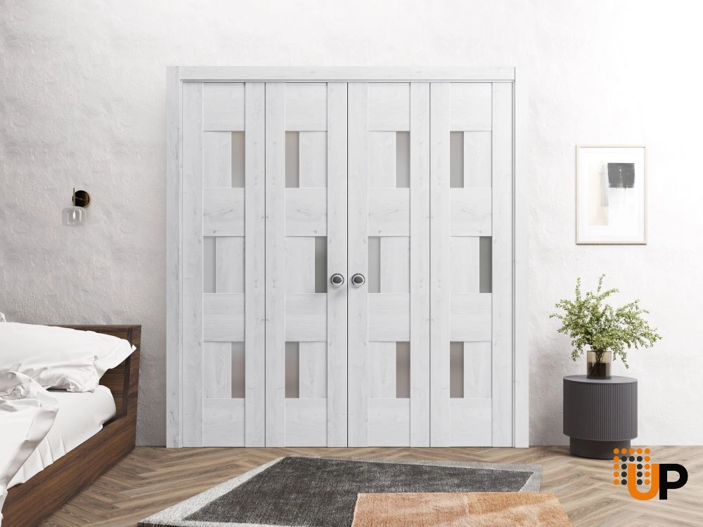 4 folding panels mdf sliding modern interior bi-fold double door with frosted glass | Sete 6933 Nordic White | 72 x 80 (4* 18x80) photo#2