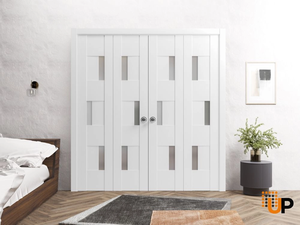 4 folding panels mdf sliding modern interior bi-fold double door with frosted glass | Sete 6933 White | 72 x 80 (4* 18x80) photo#3