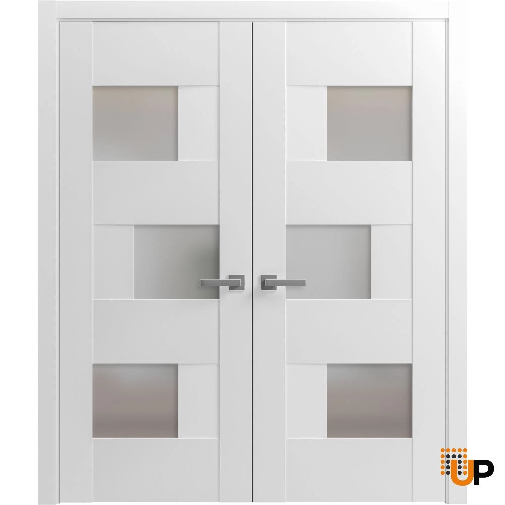 Double mdf french interior swing double door with frosted glass | Sete 6933 White | 36 x 80 (2* 18x80) photo#1