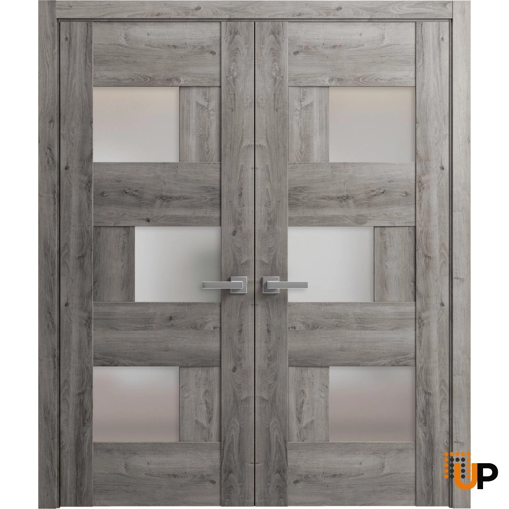 Double mdf french interior swing double door with frosted glass | Sete 6933 Nebraska Grey | 36 x 80 (2* 18x80) photo#1