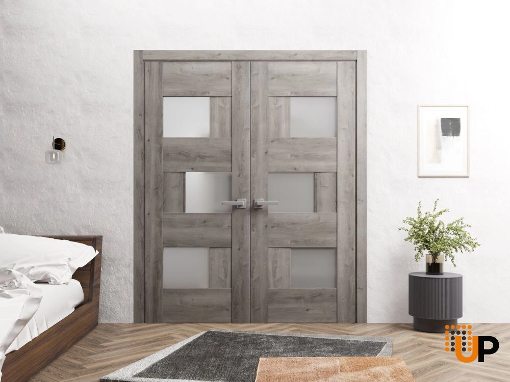 Single mdf modern interior door slab with frosted glass | Sete 6933 Nebraska Grey | 18 x 80 photo#4