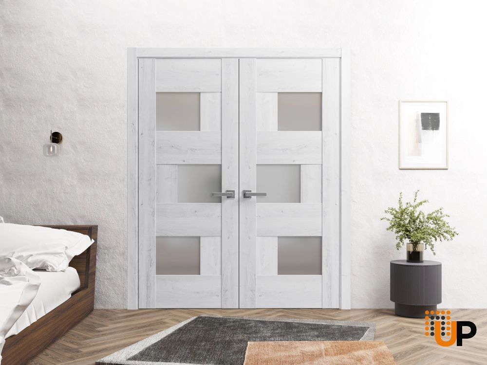 Double mdf french interior swing double door with frosted glass | Sete 6933 Nordic White | 36 x 80 (2* 18x80) photo#2